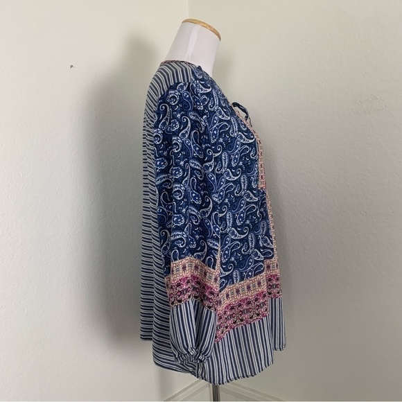 Grand & Greene Peasant Top Boho Mixed Print Size 1X - Picture 9 of 16